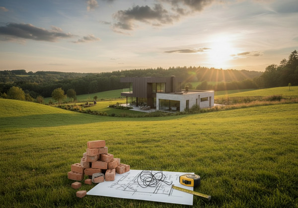 Villa contemporaine en Wallonie intégrant panneaux photovoltaïques, orientation solaire et architecture durable conforme aux exigences PEB 2026