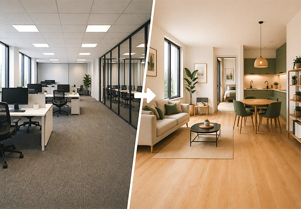 Transformation d’un immeuble de bureaux en appartements modernes